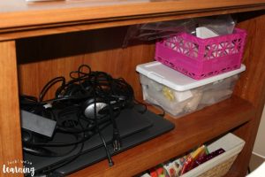 Storing Tech Homeschool Supplies in a Small Space