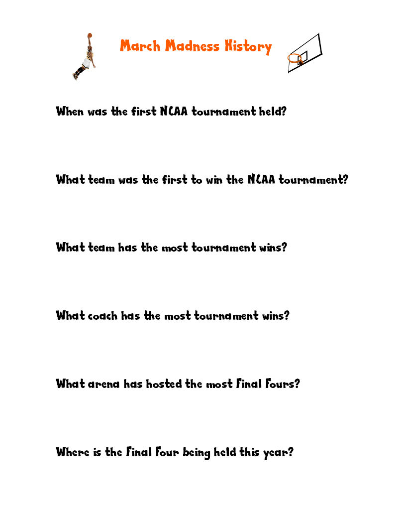 March Madness History Worksheet - Look! We're Learning!