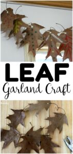 This easy fall leaf garland craft is a perfect autumn art project for kids! Gather fall leaves from the neighborhood and make this simple garland to hang in the home or classroom!