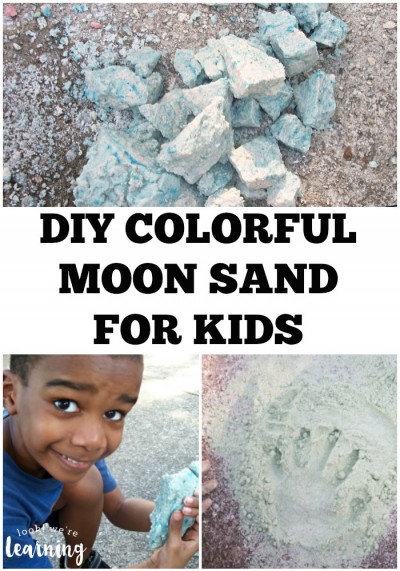This DIY colored moon sand recipe is so easy and fun for kids to make!