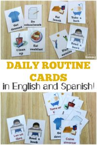 Pick up these free daily routine cards for kids in both English and Spanish!
