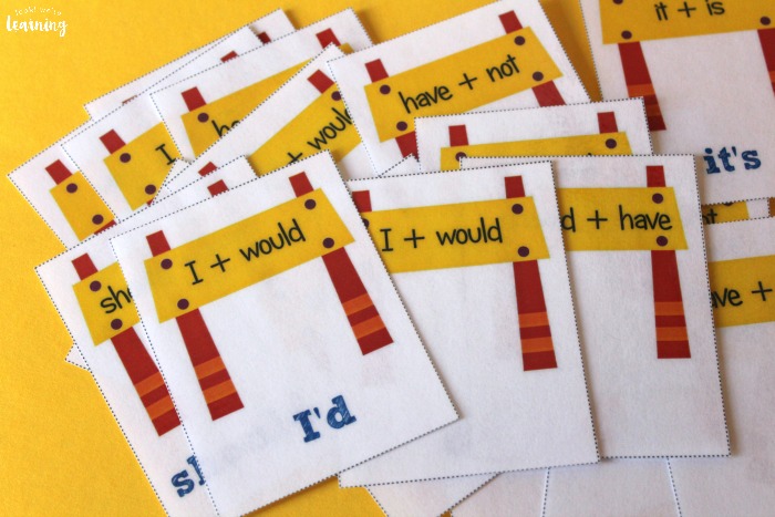 Basic English Contractions Flashcards for Kids