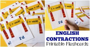 Printable English Contractions Flashcards for Kids