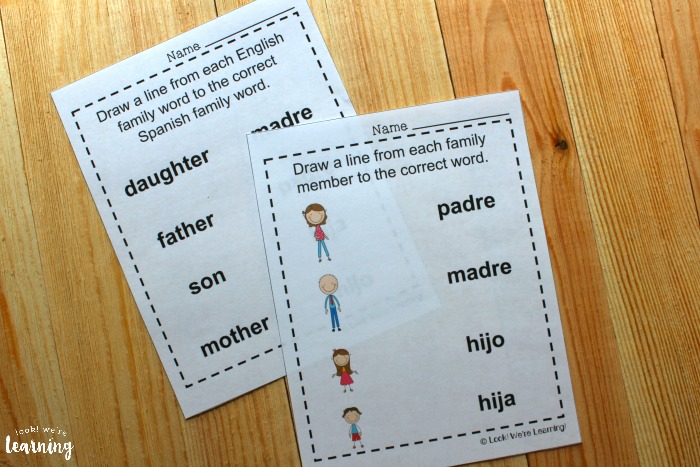 Printable Spanish Family Members Vocabulary Worksheets