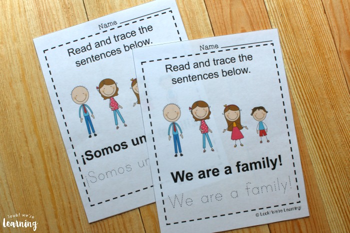 Spanish Family Words Worksheets for Kids