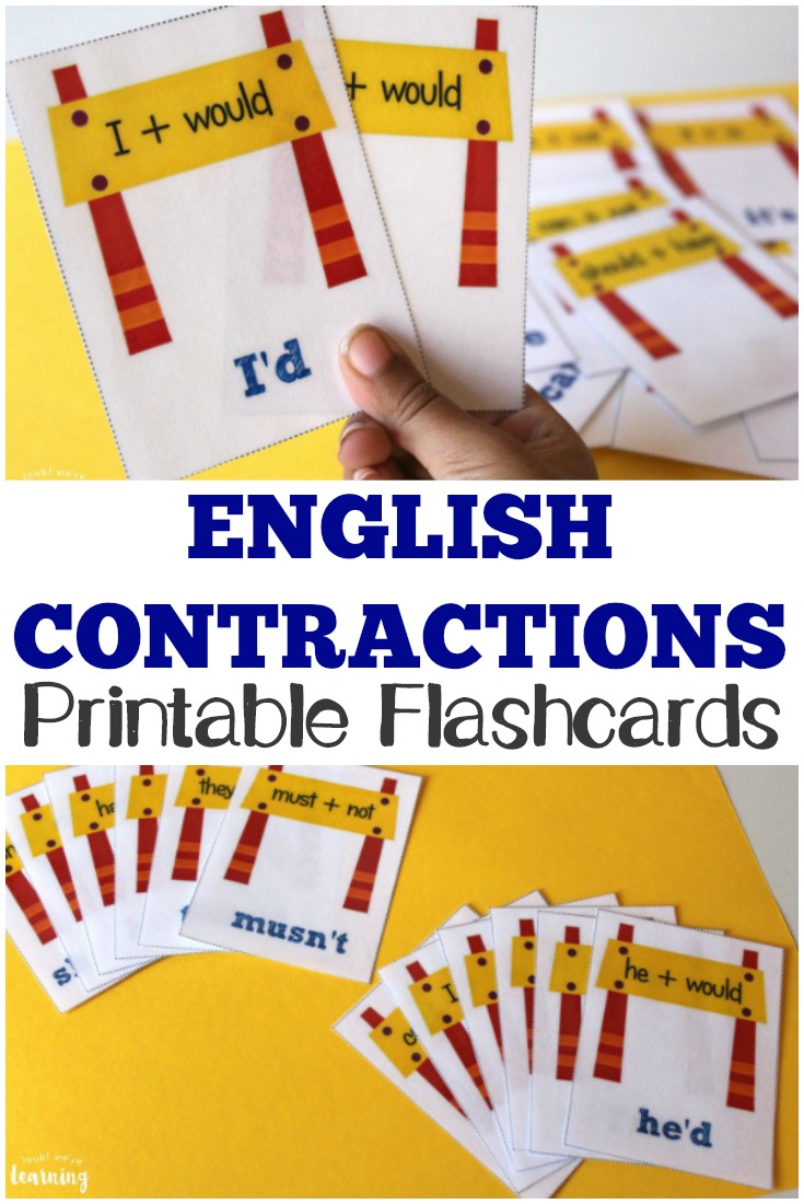 Teach kids how to build basic language arts contractions with these printable contractions flashcards!