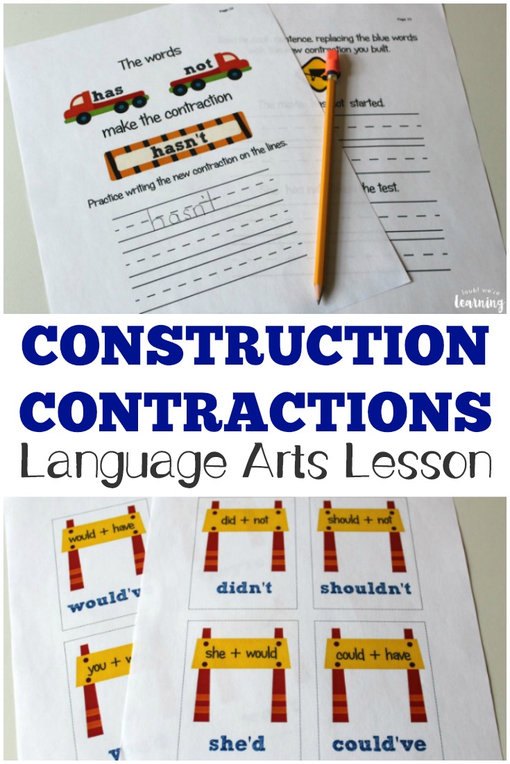 Teach kids how to form English contractions with this printable construction themed language arts lesson!