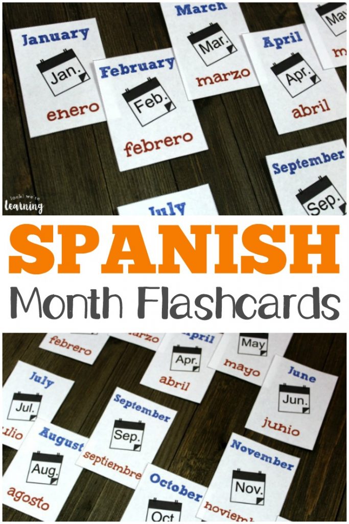 Pick up these Spanish months of the year flashcards to practice reading and saying months in both English and Spanish!