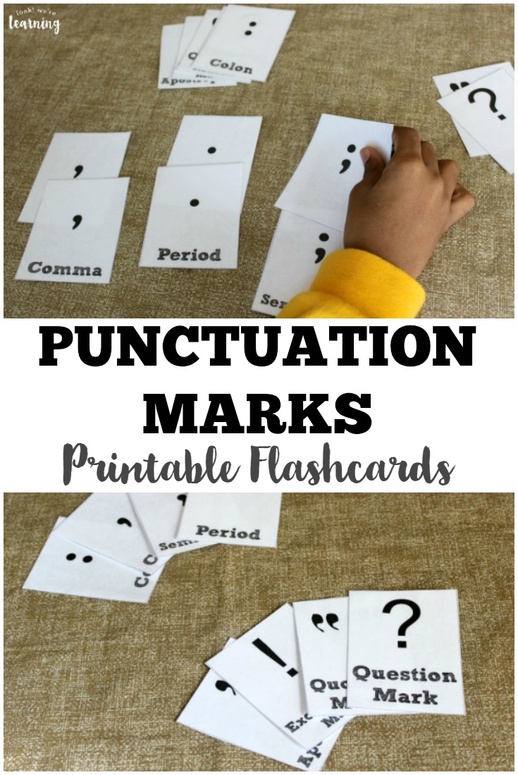 Use these free punctuation flashcards to help kids learn to recognize common punctuation marks!