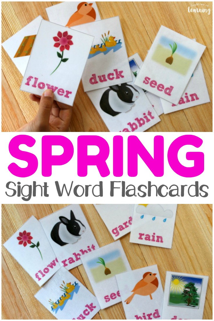 Work on early literacy skills with this fun set of printable spring sight word flashcards! Perfect for spring reading!