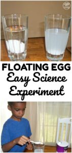 Learn about displacement and salinity with this super simple floating egg experiment! This easy science experiment is great for kids who are learning at home!