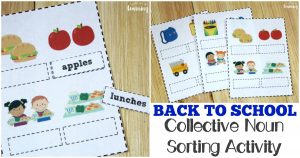 Printable Back to School Collective Noun Sorting Activity for Kids