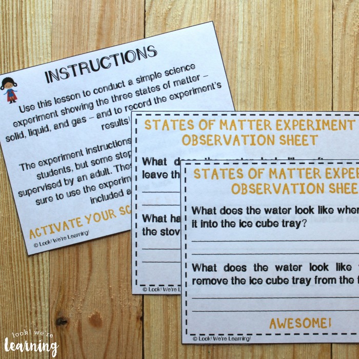 Printable States of Matter for Second Grade Science Experiment