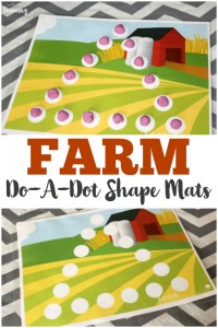 Use these printable farm do-a-dot shape mats to help preschoolers learn to use dot markers or playdough to form shapes!