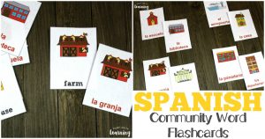 Printable Spanish Community Words Flashcards for Kids