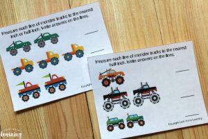 Printable Monster Truck Measurement for First Grade Worksheets