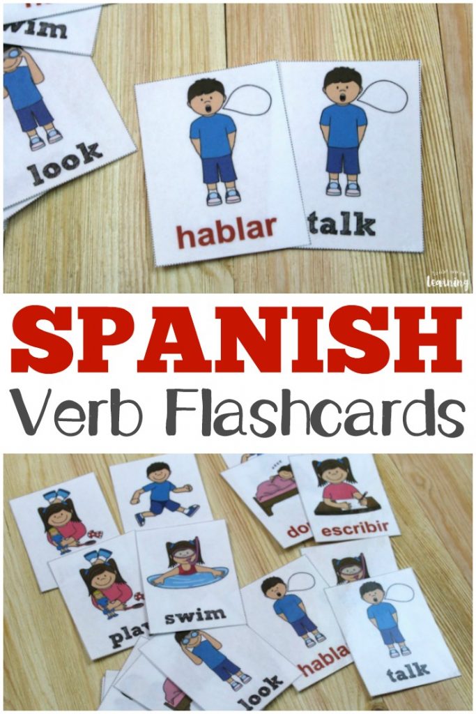 Learn how to use action words in Spanish with these printable English and Spanish verb flashcards!