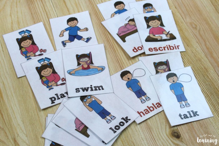 Printable Verb Flashcards in English and Spanish