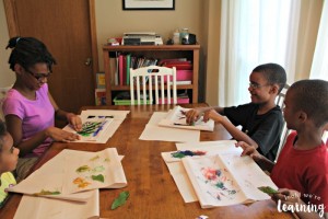 Kids Painting with Leaves Project