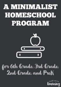 We're using a minimalist homeschool program for 6th grade, 3rd grade, 2nd grade, and PreK this year. Get the details!