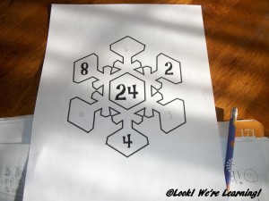 Completing the Snowflake Math Factor Printables - Look! We're Learning!