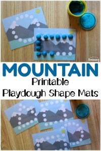 Help little ones practice fine motor skills and recognizing basic shapes with these fun printable mountain playdough shape mats for kids!