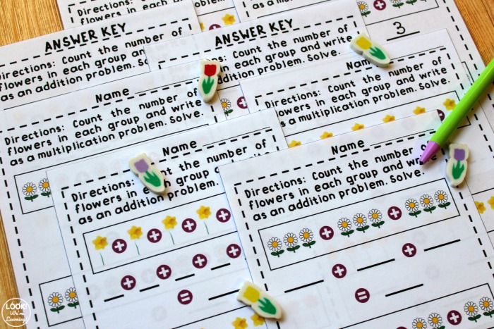 Flower Themed Repeated Addition Worksheets for Kids