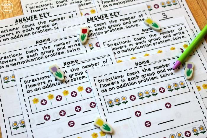 Printable Flower Themed Repeated Addition Worksheets