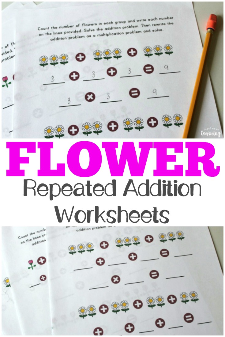 Use these spring-themed flower repeated addition worksheets to help kids practice learning how to multiply!