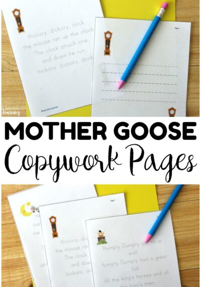 Pick up these printable Mother Goose copywork pages for simple reading and writing practice!