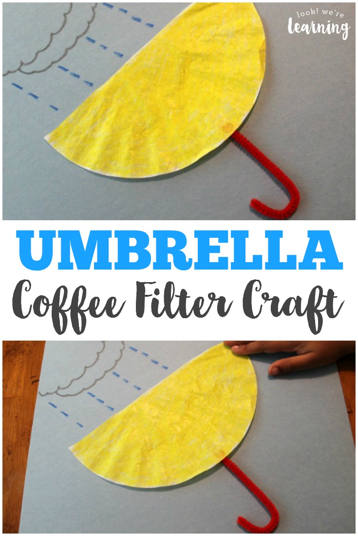 Make this cute and easy umbrella coffee filter craft with the kids on a rainy day!