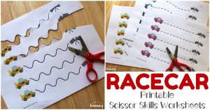 Printable Race Car Scissor Skills Worksheets for Fine Motor Practice