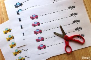 Printable Racecar Themed Scissor Skills Worksheets