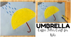 Share this easy rainy day coffee filter umbrella craft with your kids this spring!