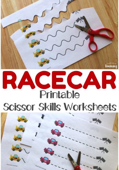 These printable racecar scissor skills worksheets are perfect fine motor practice for little racing fans!