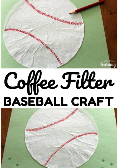 This easy coffee filter baseball craft is so fun to share with kids over the summer!