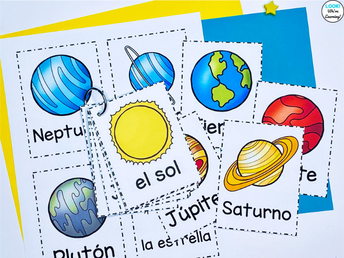Printable Solar System Learning Cards in Spanish