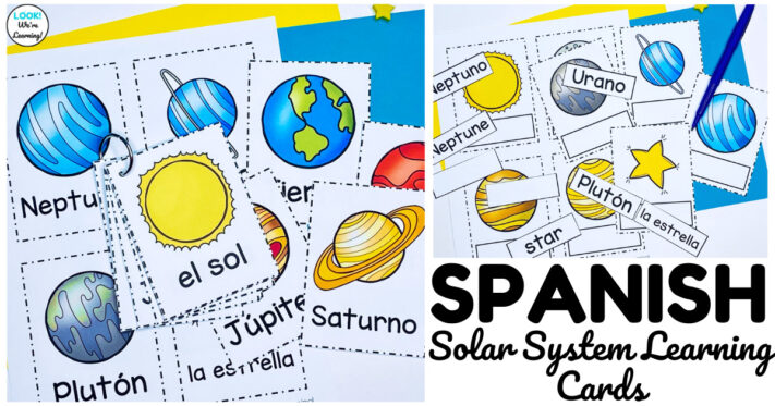 Spanish Solar System Learning Cards for Kids
