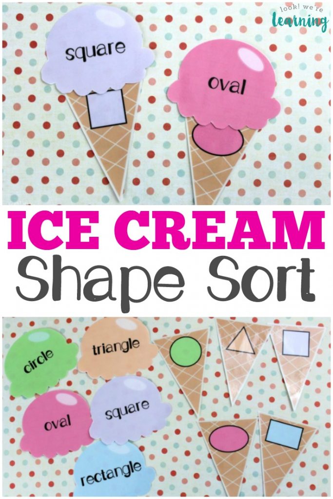This fun ice cream themed shape sorting activity for kids is so cool for practicing shape recognition!