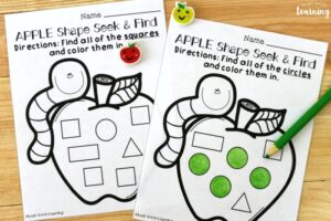 Apple Shape Sorting Worksheets