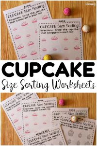 Help your preschoolers learn to sort big and small objects with these adorable cupcake themed size sorting worksheets! Add them to your preschool lesson plan for this year!