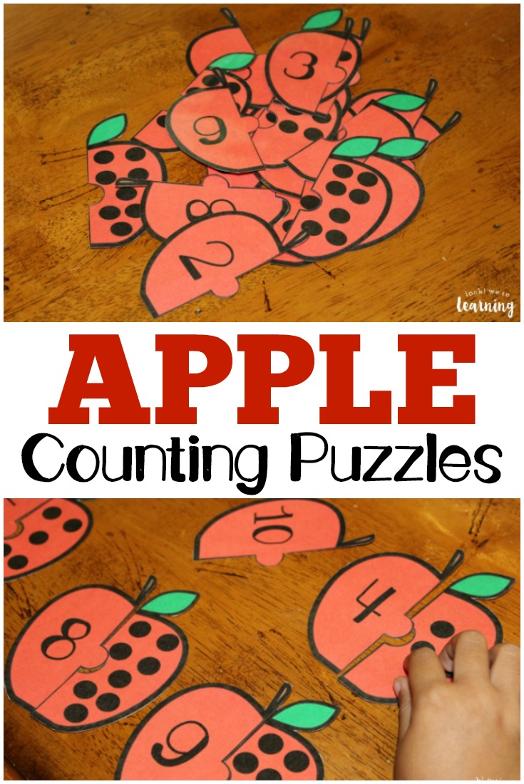 These fun apple counting puzzles are great for helping early learners relate numerals to objects!