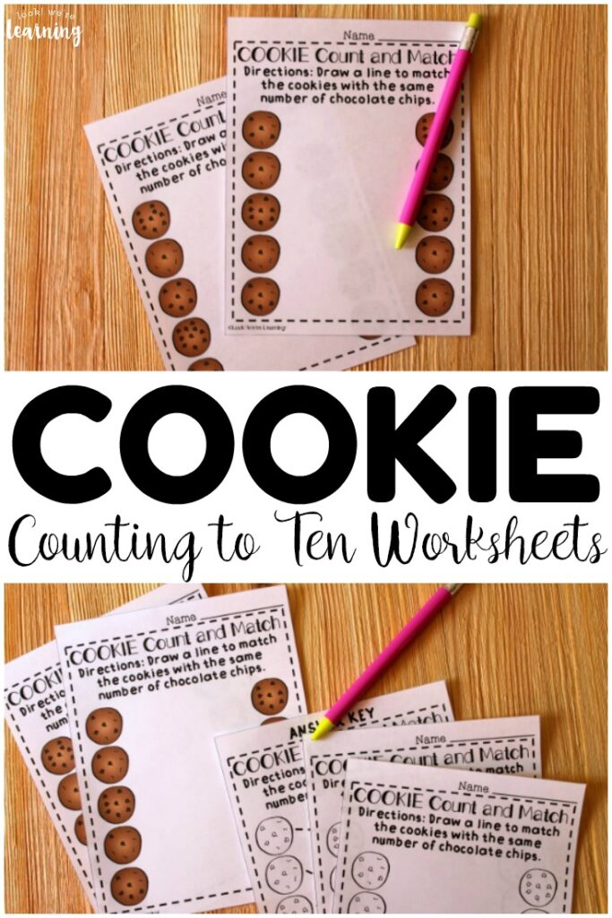These printable cookie counting to ten worksheets are so fun for math centers or morning tubs!