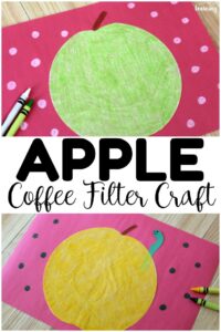 This easy coffee filter apple craft is a perfect simple fall craft for kids! Make one in red, yellow, or green to welcome fall with the kids!