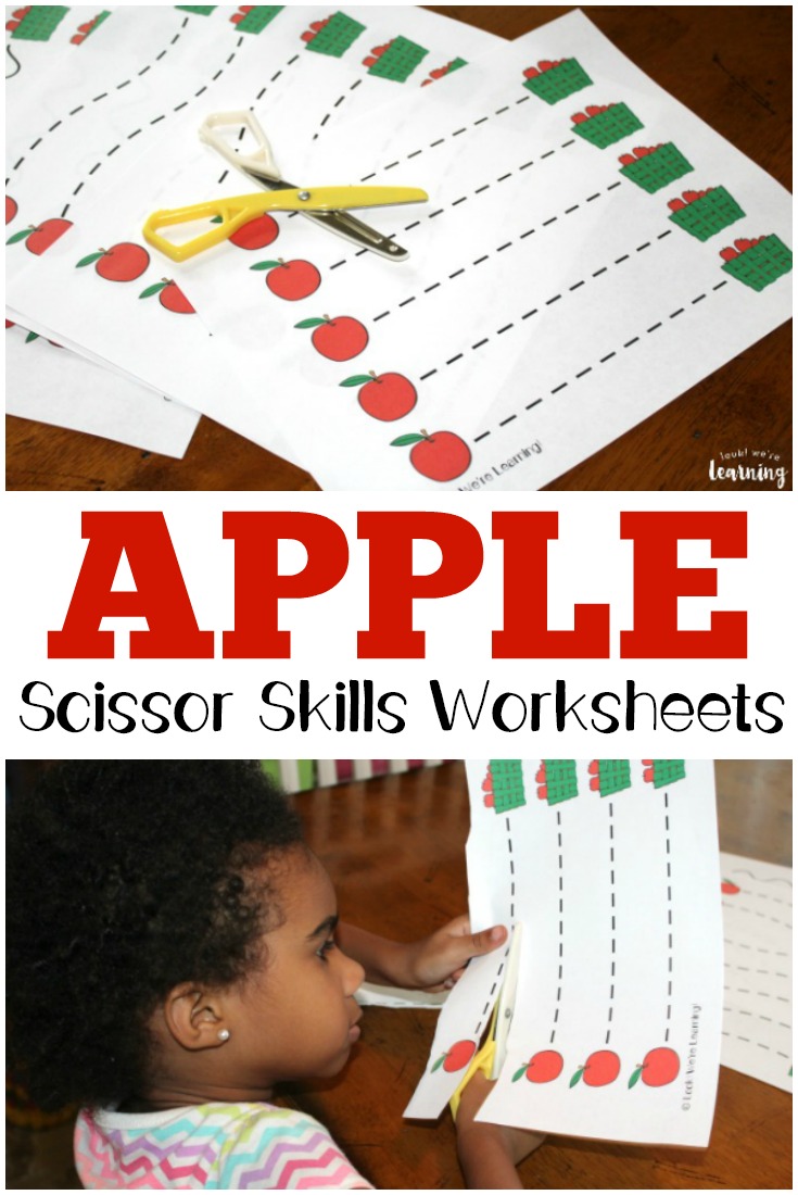 These printable apple preschool scissor skills worksheets are a fun way to add a fall theme to fine motor practice!
