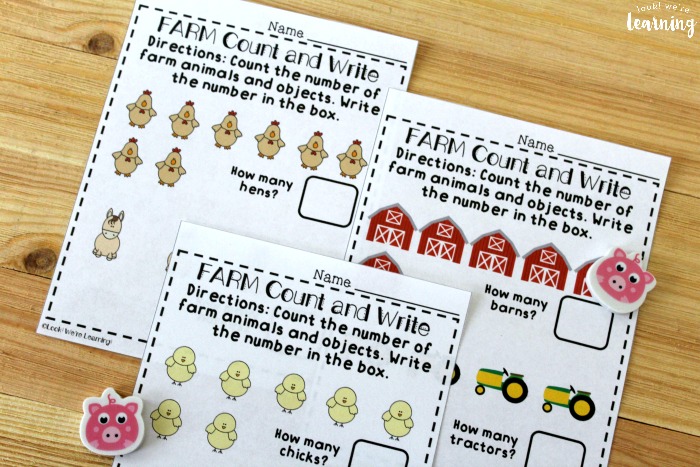 Farm Count and Write Worksheets for Kids