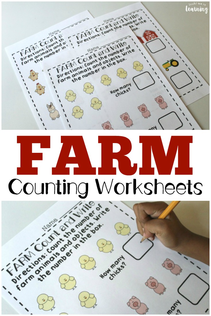Help preschoolers learn to count with these farm-themed preschool fall counting worksheets!