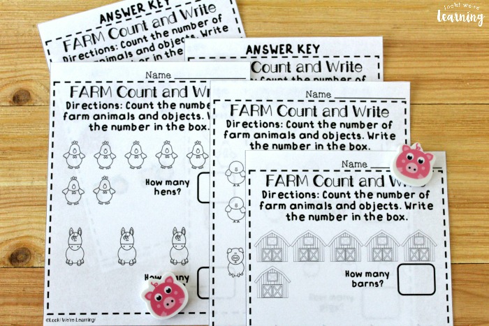 Preschool Farm Count and Write Worksheets for Kids
