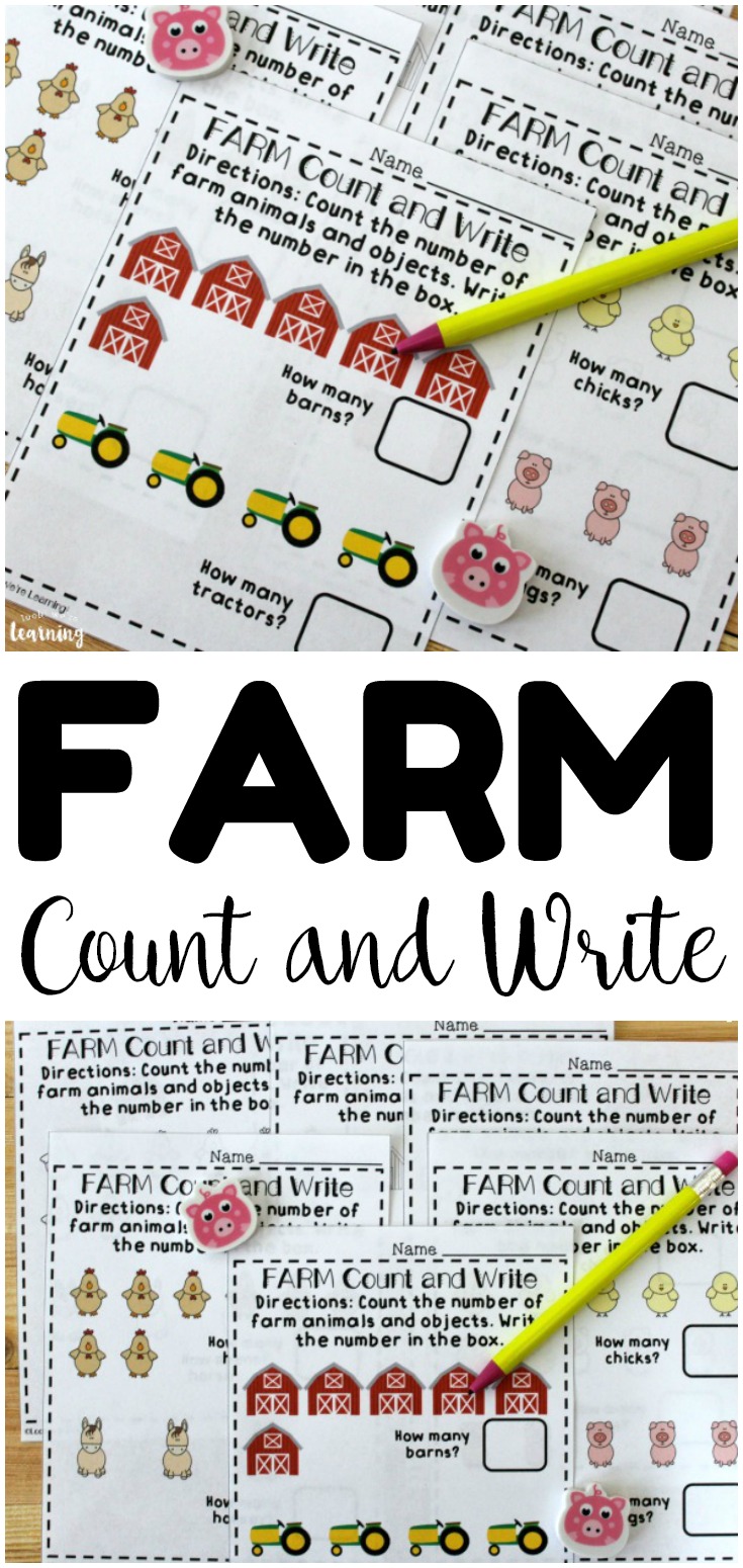 These fun farm count and write worksheets are perfect fall counting worksheets for early grades! Use them as a simple math activity for a farm unit!