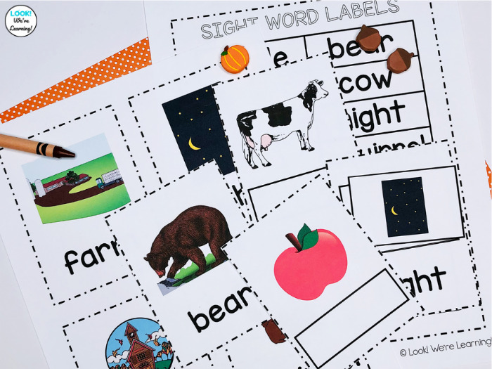 Fall Themed Sight Words Learning Cards for Kids